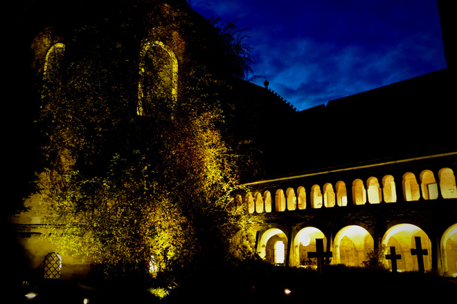 Kreuzgang des Hildesheimer Doms bei Nacht © Joachim Achtzehn